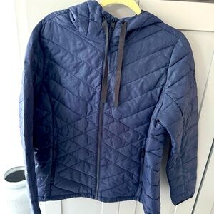 Navy winter packable jacket with bag
